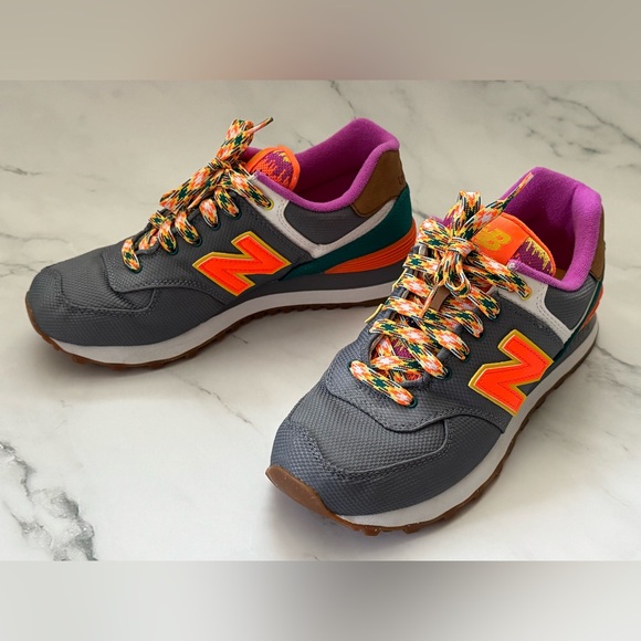 New Balance 574 Gray Neon Size 8 - Picture 2 of 9